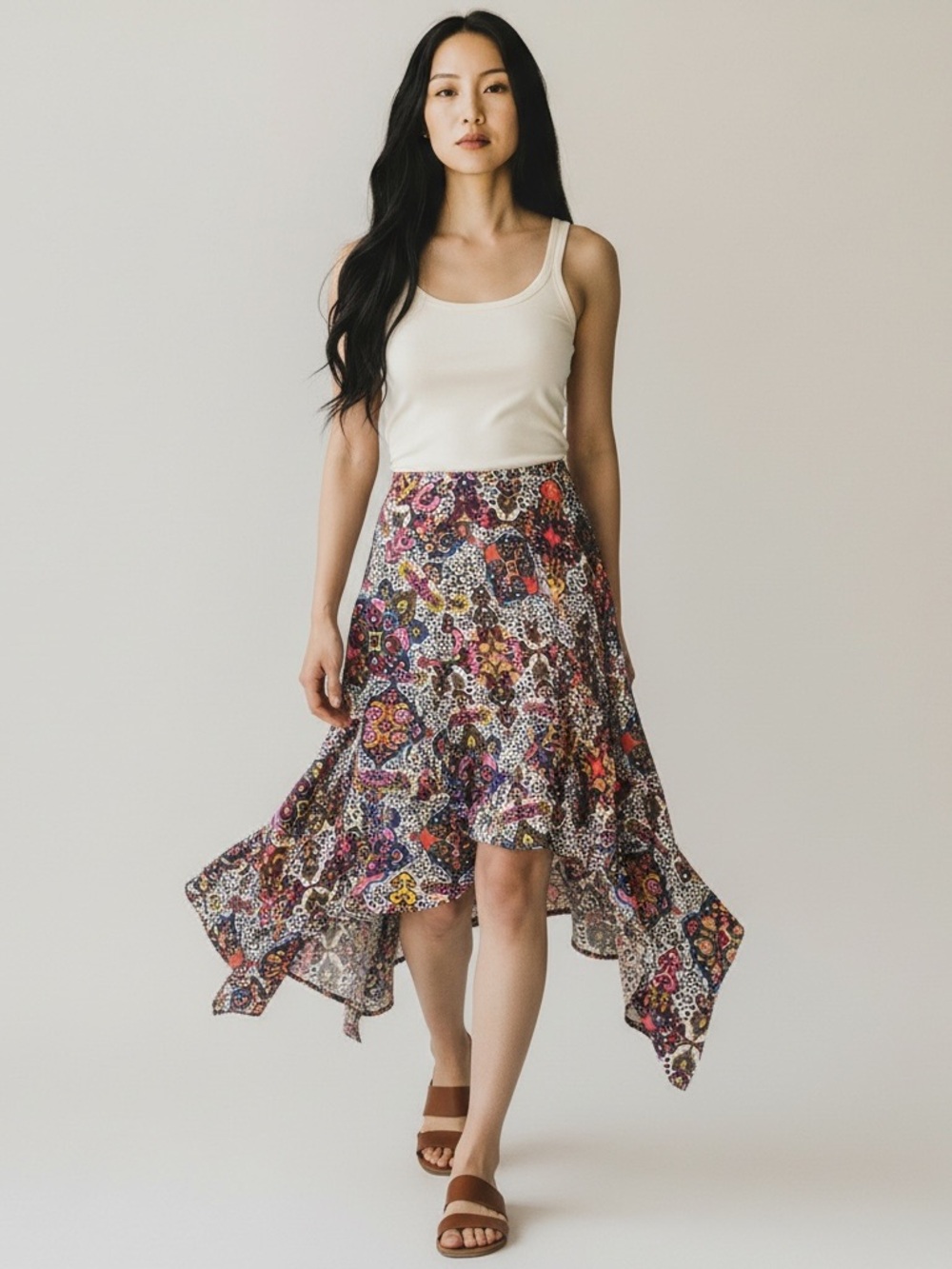 Veronica Beard Purple Multicolor Floral High-Low Skirt